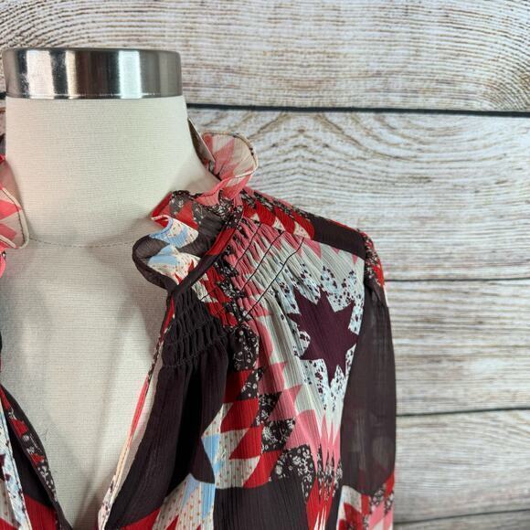 NWT Ann Taylor LOFT Bohemian Blouse Top Women's Size XS Red Ruffle0 - Picture 2 of 6
